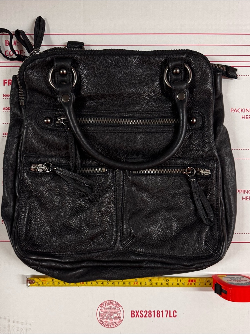 Linea Pelle Black Leather Satchel with Silver Hardware